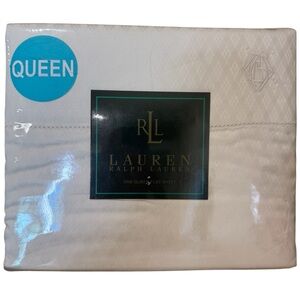 NWT Lauren Ralph Lauren Cream Flat Sheet Wiltshire Argyle Monogram Queen